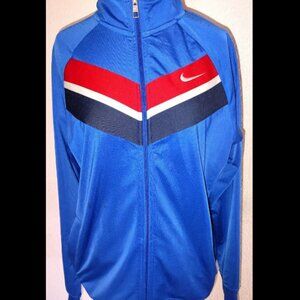 Nike Size XL 100% Polyester Full Zip Red White & Blue Jacket Long Sleeve Collare
